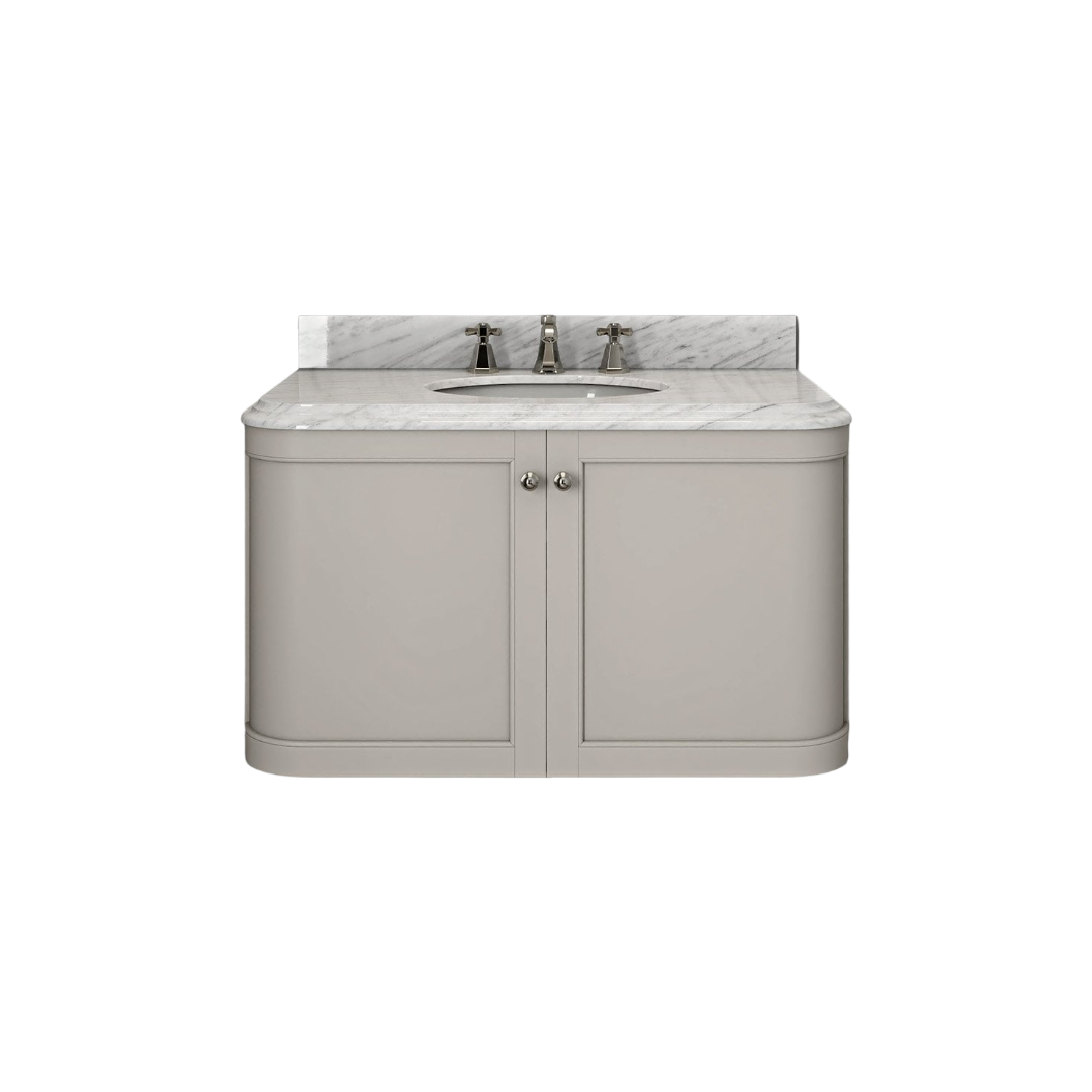 Cavendish Matt Stone Wall Hung Vanity Unit 1000mm with Carrara Marble Countertop & Ceramic Inset Basin