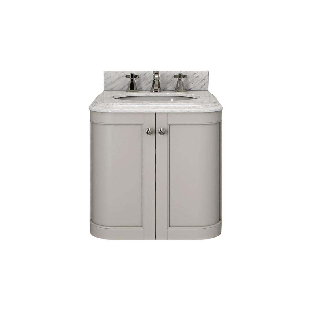 Cavendish 600mm Matt Stone Wall Mounted Vanity Unit with Carrara Marble Countertop & Ceramic Basin – Soft Close Storage Bathroom Cabinet