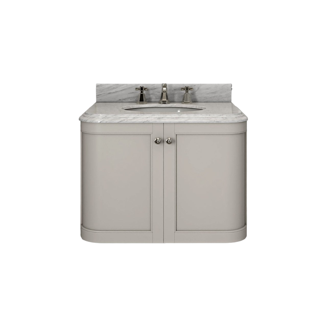 Nôsa Cavendish 800mm Matt Stone Wall Hung Vanity Unit with Carrara Marble Countertop & Ceramic Inset Basin, Soft-Close Doors, 10-Year Guarantee