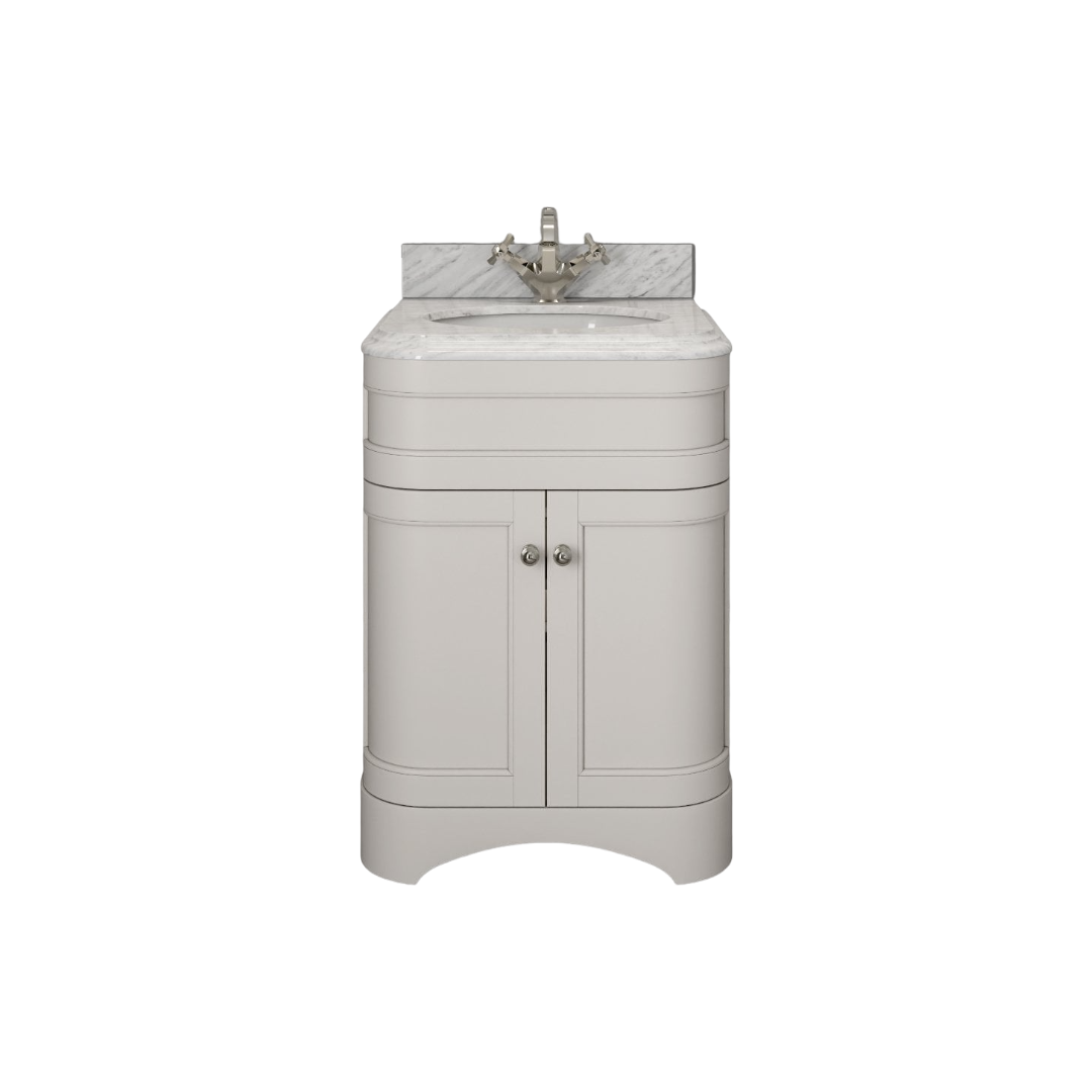 Claridge Matt Cream Freestanding Bathroom Vanity Unit with Carrara Marble Countertop & Ceramic Inset Basin – Soft-Close Doors, Marine Grade Plywood, 600mm