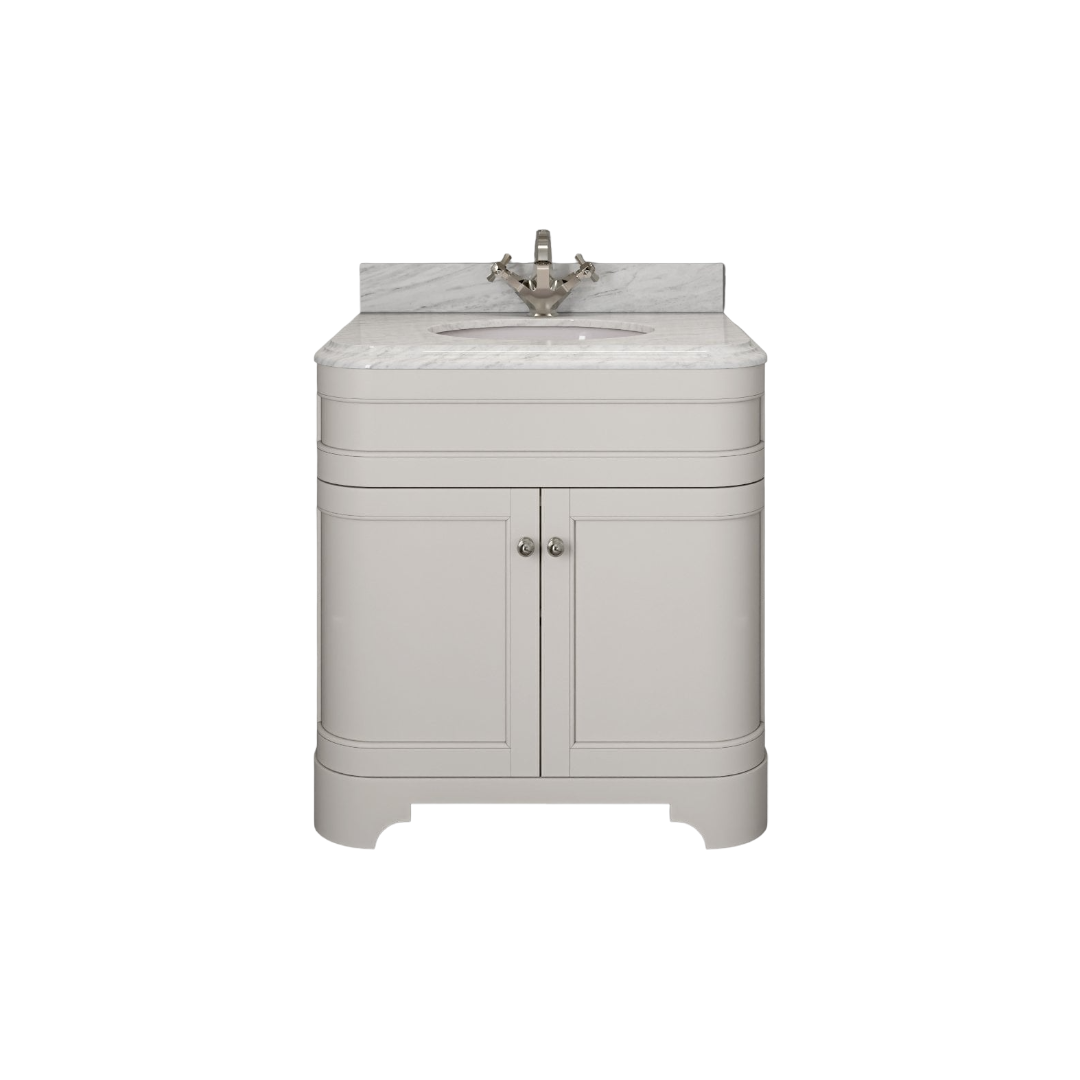 Claridge Matt Cream Freestanding Bathroom Vanity Unit 800mm with Carrara Marble Countertop & Ceramic Inset Basin