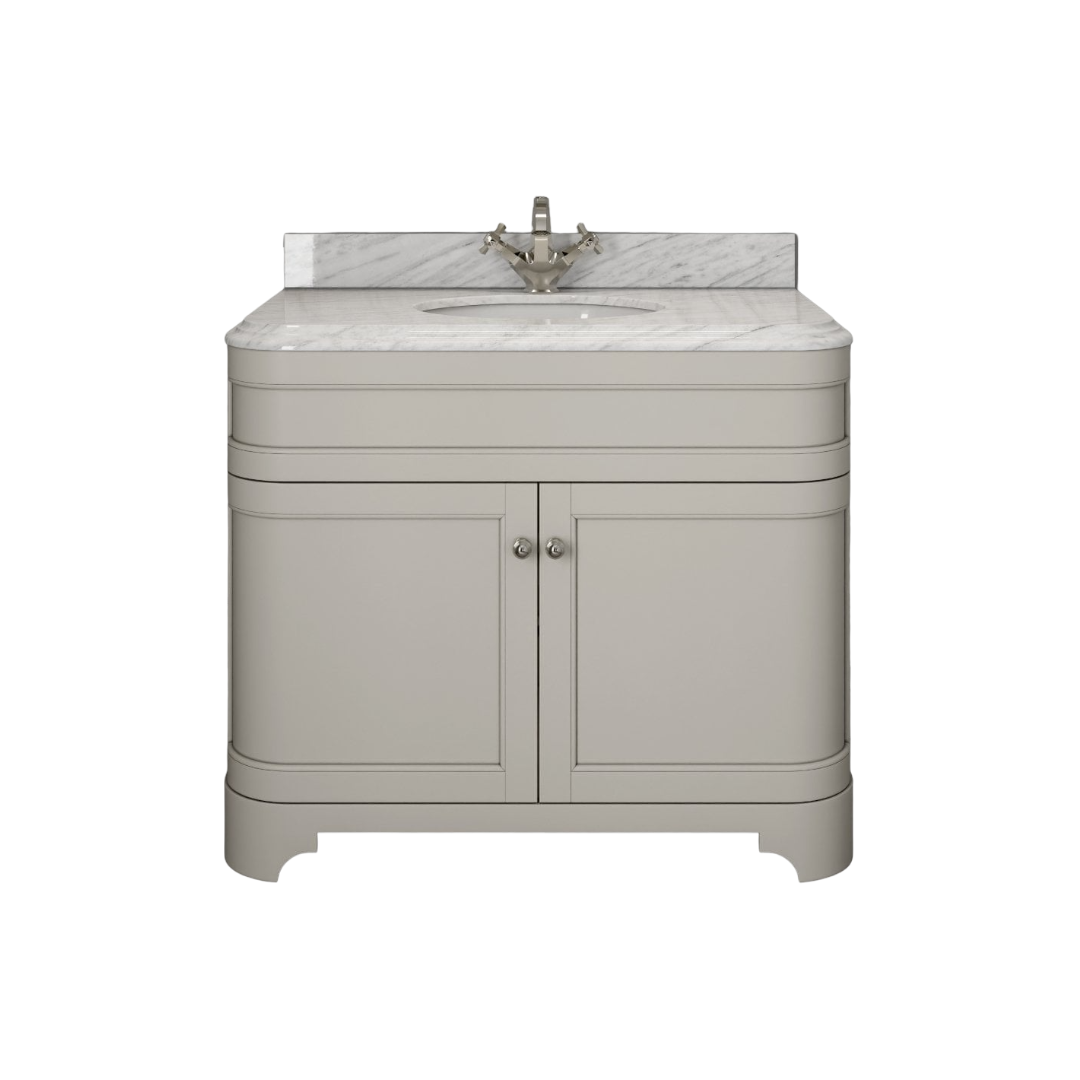 Nôsa Claridge 1000mm Matt Stone Freestanding Vanity Unit with Carrara Marble Top & Ceramic Basin – Soft Close Doors, Marine Grade Plywood Bathroom Cabinet, 10 Year Guarantee