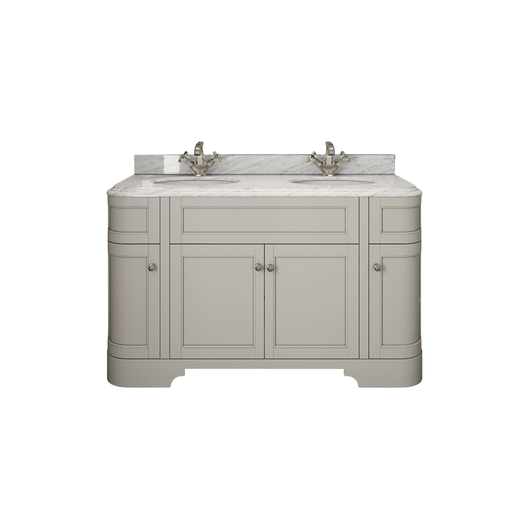 Claridge Matt Stone Freestanding Vanity Unit 1400mm with Carrara Marble Countertop & Ceramic Inset Basin – Soft-Close Doors, Marine Grade Plywood Bathroom Cabinet