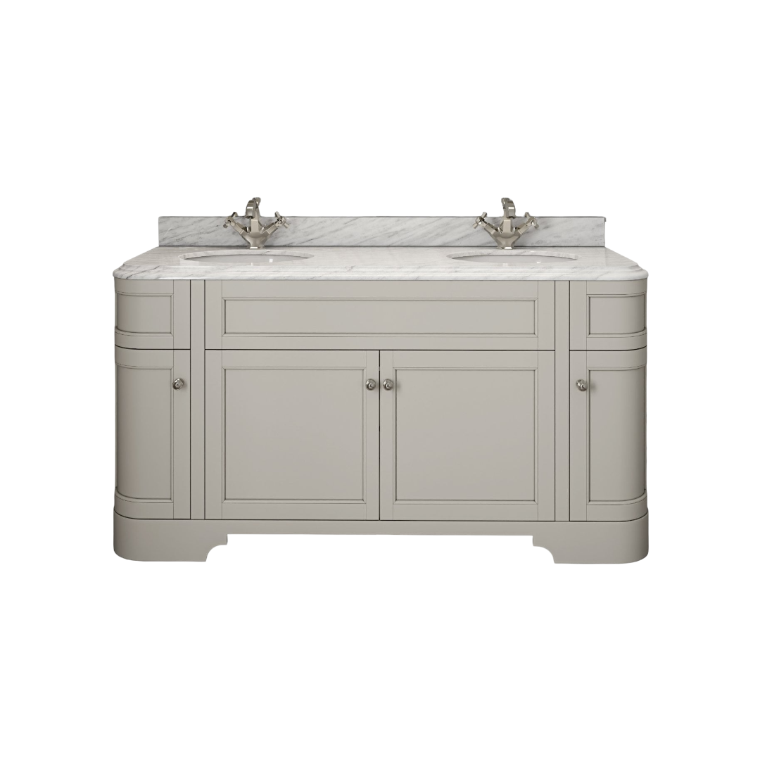 Claridge Matt Stone Vanity Unit 1600mm Freestanding Bathroom Cabinet with Carrara Marble Countertop, Ceramic Basin, Soft-Close Doors & 10-Year Guarantee – Nôsa Premium Collection