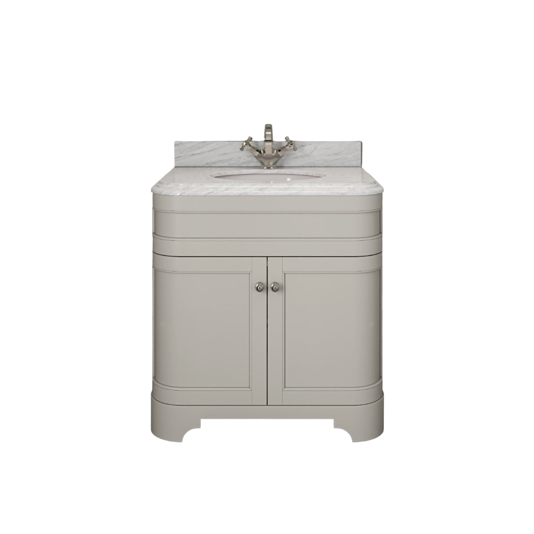 Claridge Matt Stone Freestanding Vanity Unit 800mm with Carrara Marble Countertop & Ceramic Inset Basin