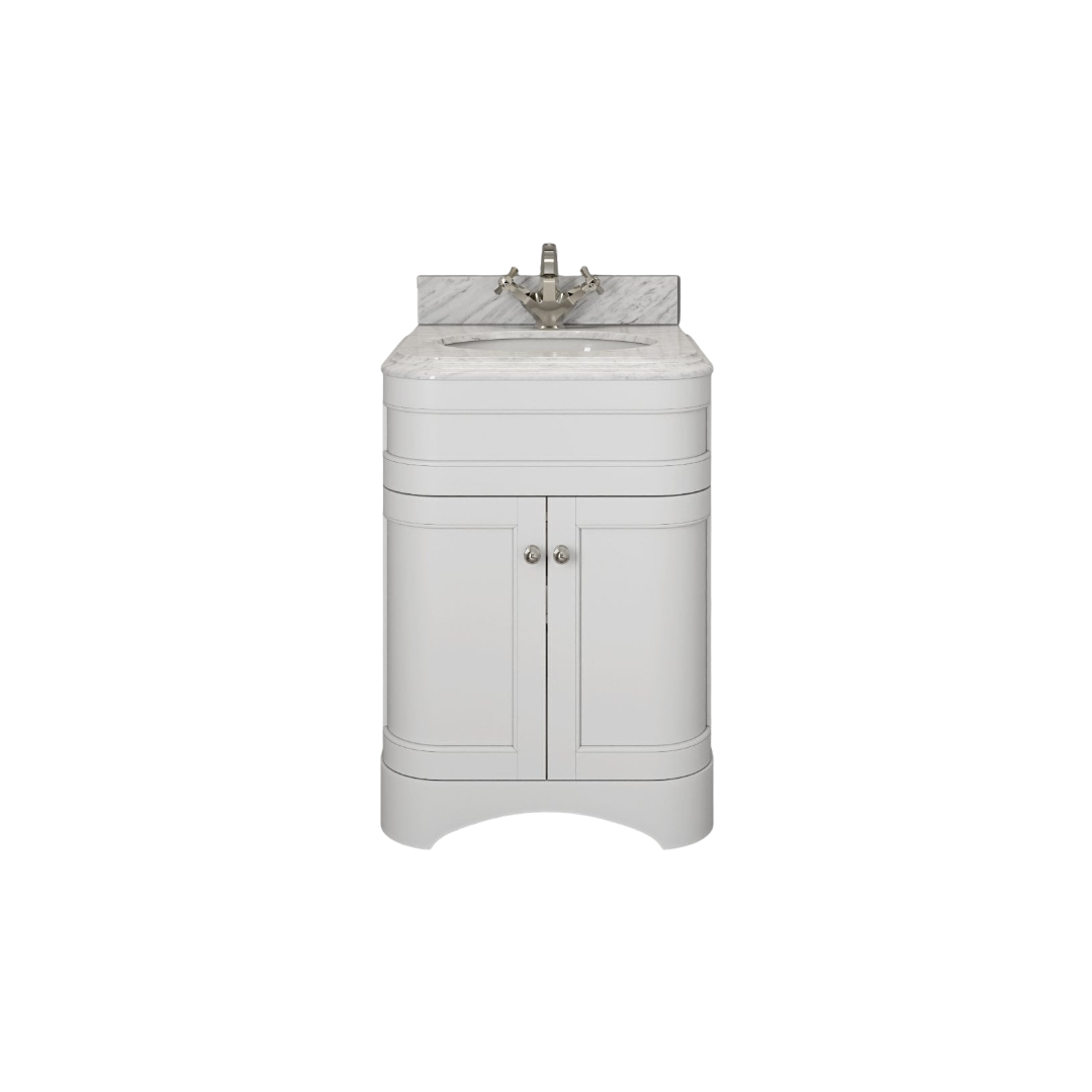 Claridge 600mm Matt White Freestanding Vanity Unit with Carrara Marble Countertop & Ceramic Inset Basin