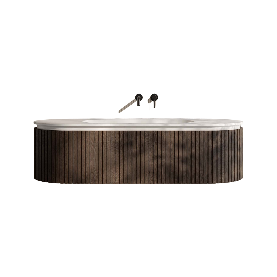 Comano 1500mm Wall Hung Bathroom Vanity Unit in Matt White & Walnut with Soft-Close Storage