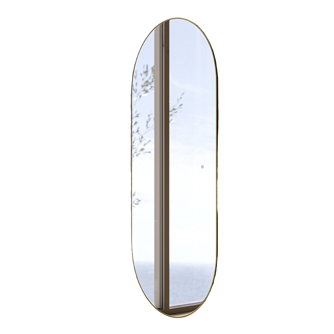 Nôsa Corsica Brushed Gold LED Full Length Pill Mirror 1800mm with Anti-Fog & Adjustable Halo Lighting
