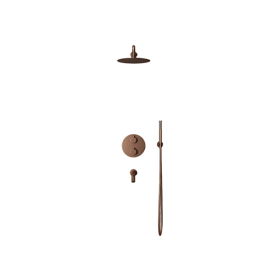 Faro Concealed 3-Way Thermostatic Shower System with 250mm Rainfall Shower Head, Handheld Shower & Bath Spout