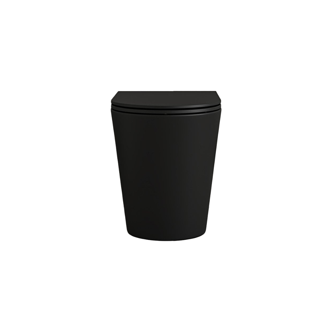 Faro Matt Black Back to Wall Rimless Toilet with Concealed Cistern, Soft Close Seat and Matching Matt Black Flush Plate