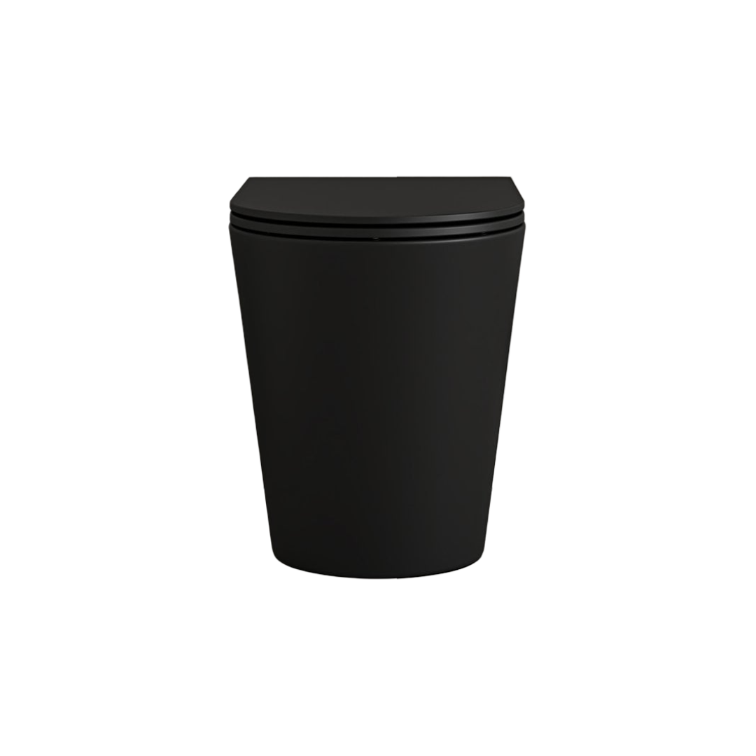 Nosa Faro Matt Black Back To Wall Rimless Toilet with Concealed Cistern, Soft Close Seat and Matt White Flush Plate