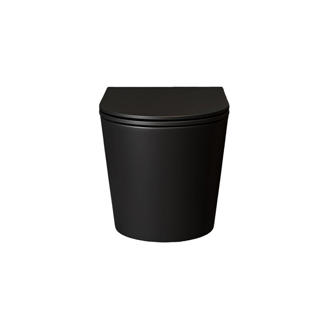 Faro Matt Black Wall Hung Rimless Toilet with Concealed Cistern Frame & Matt Black Soft Close Seat, Space-Saving Modern Ceramic Toilet with Flush Plate