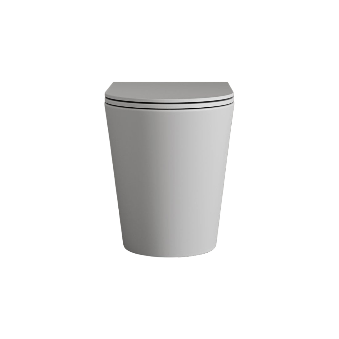 Faro Matt White Back to Wall Rimless Toilet with Concealed Cistern, Soft Close Quick Release Seat & Brushed Gold Flush Plate