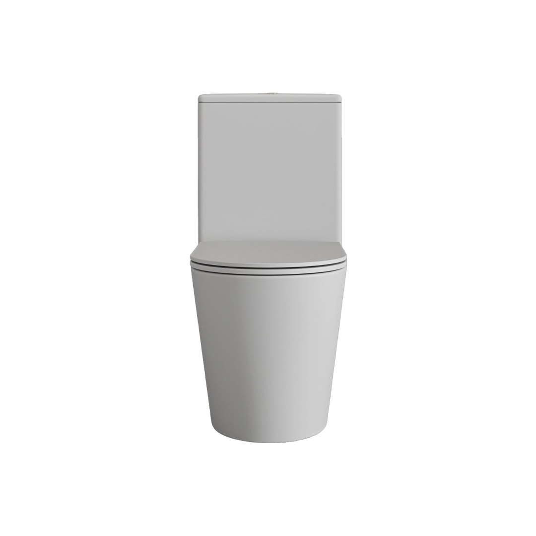 Faro Matt White Close Coupled Toilet with Rimless Flush, Soft Close Seat & Brushed Gold Push Button – Premium Ceramic Bathroom Toilet, 845mm Height