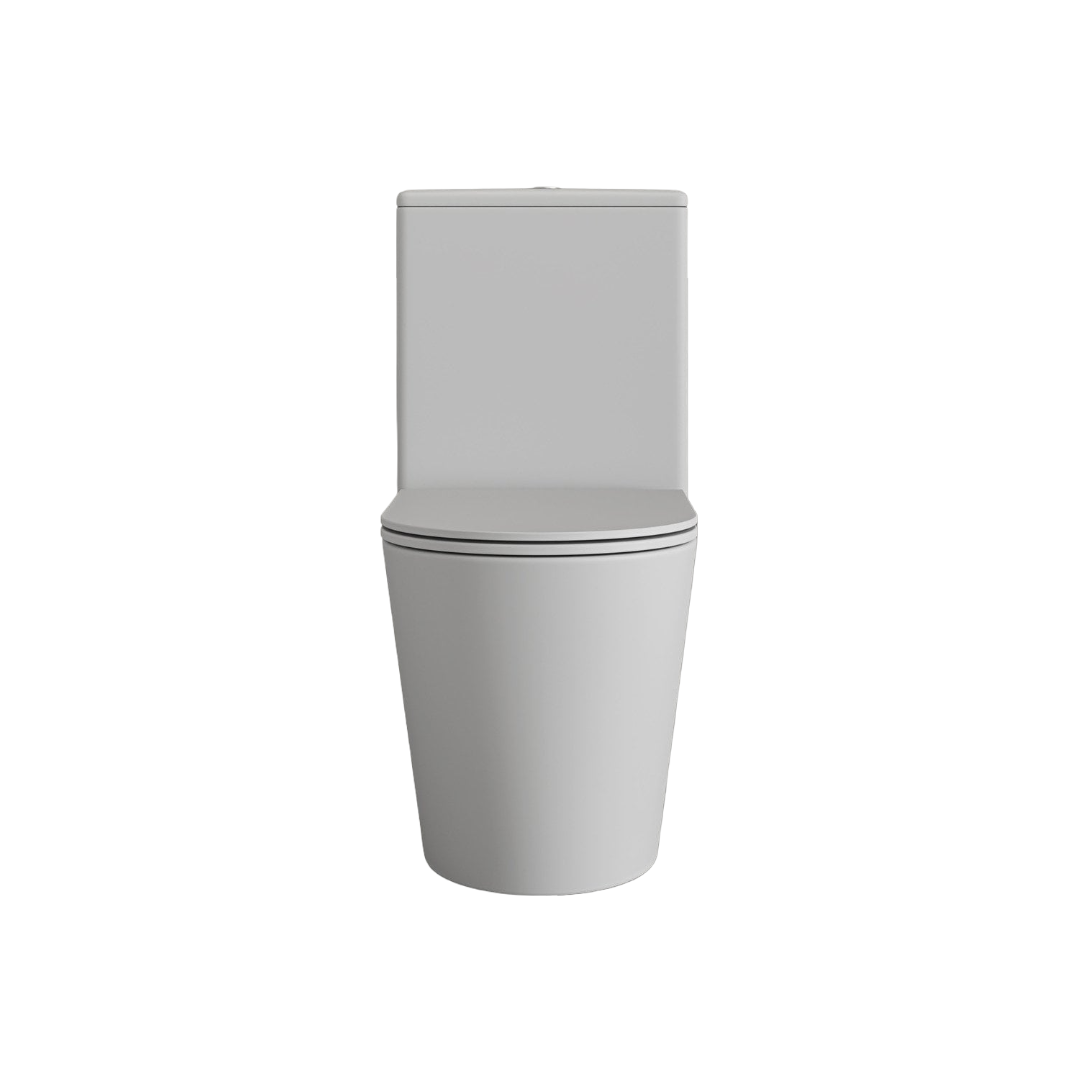 Faro Matt White Close Coupled Rimless Toilet with Soft Close Quick Release Seat & Brushed Stainless Steel Push Button Flush
