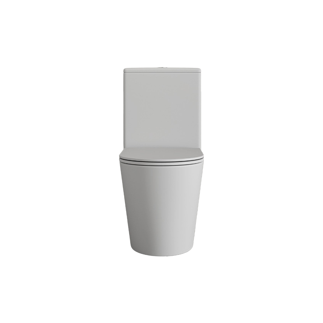 Faro Matt White Close Coupled Toilet with Soft Close Quick Release Seat, Rimless Silent Flush & Chrome Push Button Flush Plate