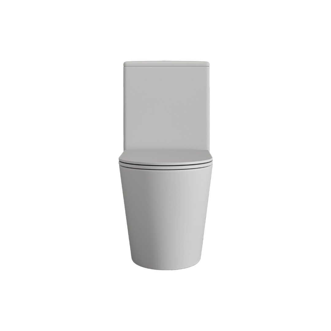 Faro Matt White Close Coupled Toilet with Matt Black Push Button Flush, Rimless Ceramic WC, Soft Close Seat & Quick Release, Modern Bathroom Toilet Suite by Nosa
