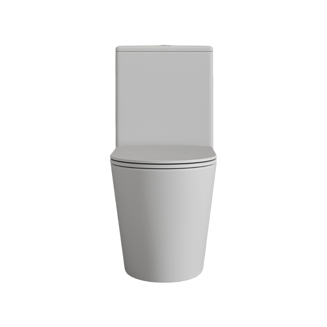 Faro Matt White Close Coupled Toilet with Rimless Flush, Soft Close Quick Release Seat & Matt White Push Button Flush Plate