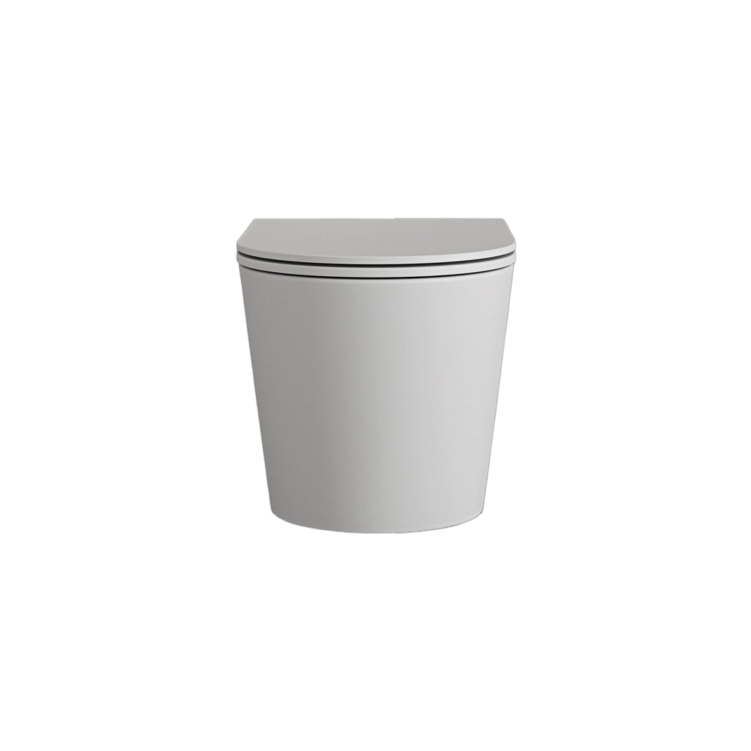 Faro Matt White Wall Hung Rimless Toilet with Concealed Frame Cistern, Soft Close Seat & Brushed Gold Flush Plate