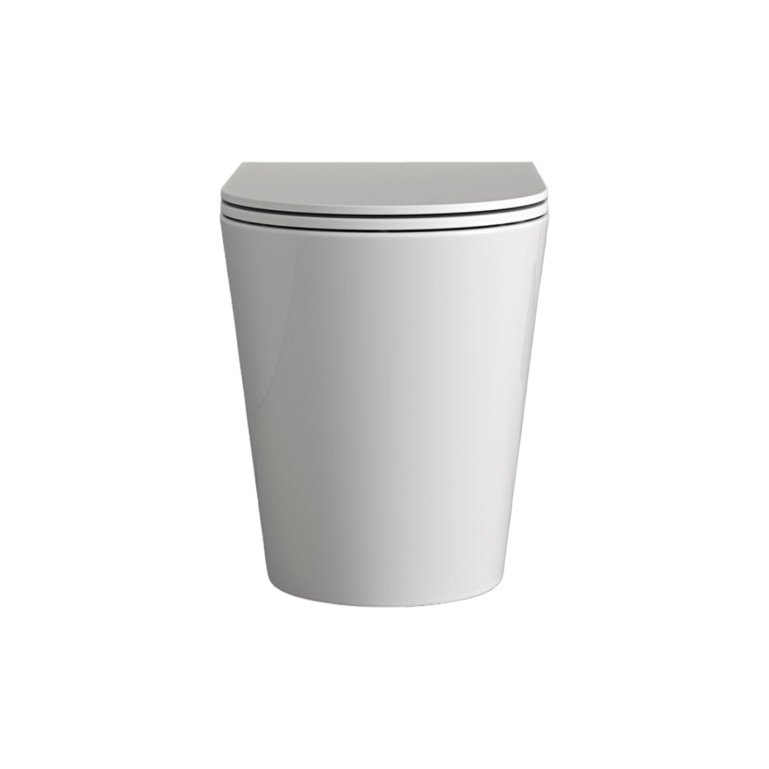 Faro Back To Wall Rimless Toilet with Concealed Cistern, Soft Close Seat & Brushed Gold Flush Plate – Polished White Ceramic Modern Bathroom WC Suite