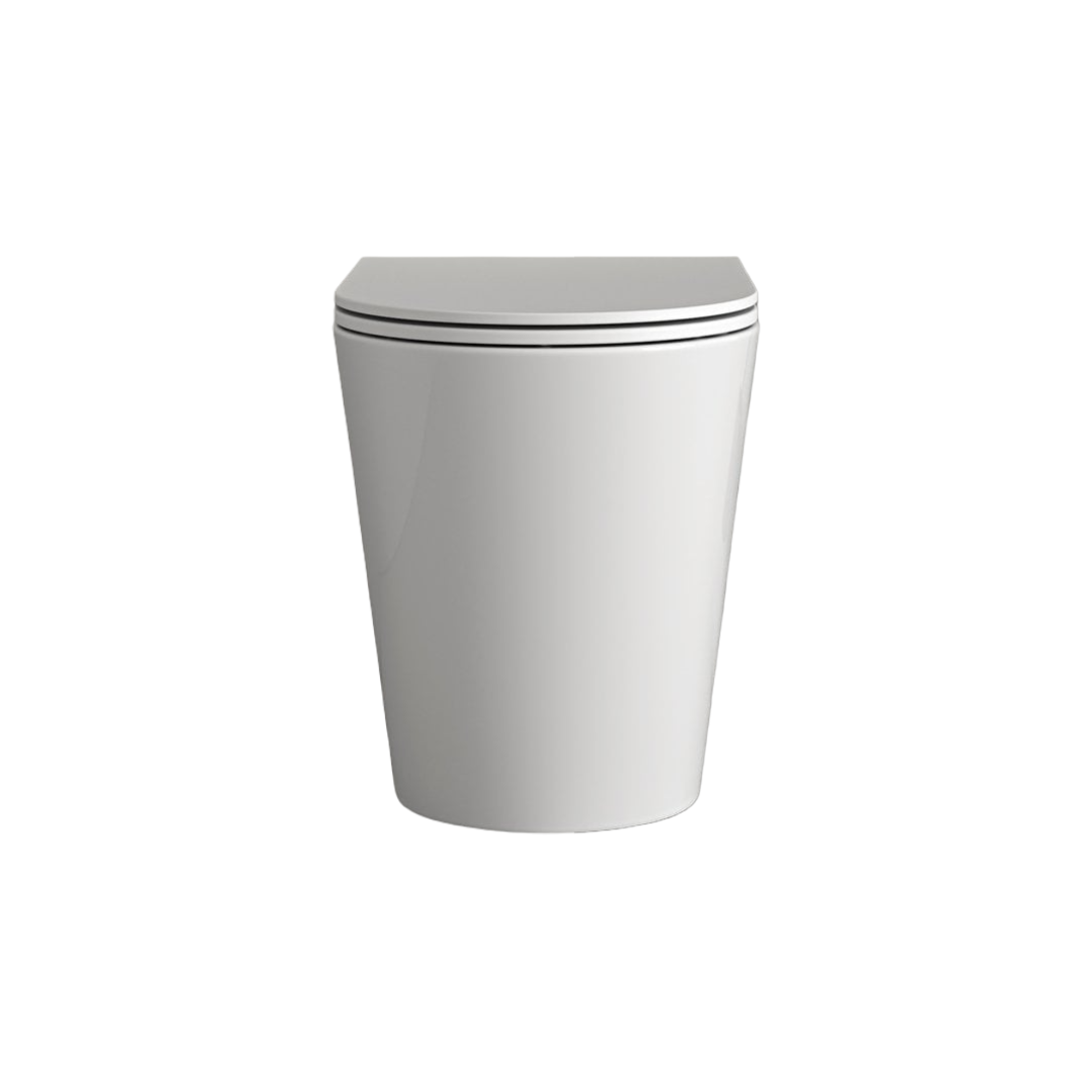 Faro Polished White Back to Wall Rimless Toilet with Concealed Cistern, Soft Close Quick Release Seat & Brushed Stainless Steel Flush Plate