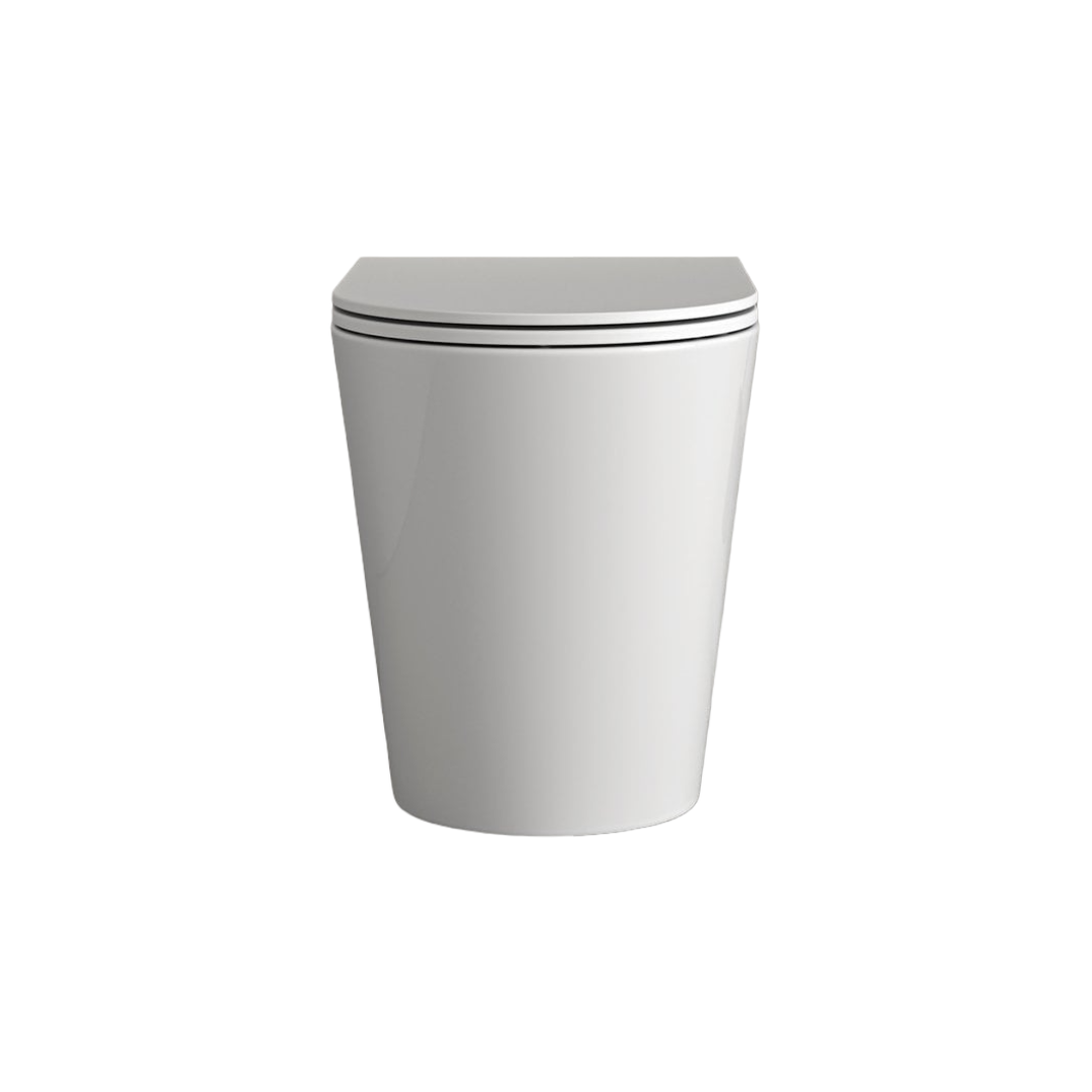 Faro Polished White Back to Wall Rimless Toilet with Concealed Cistern, Soft Close Seat & Matt Black Flush Plate