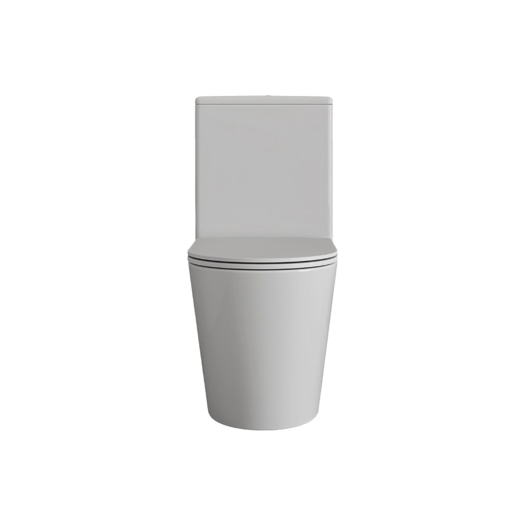 Faro Polished White Close Coupled Rimless Toilet with Brushed Copper Push Button Flush & Soft Close Quick Release Seat