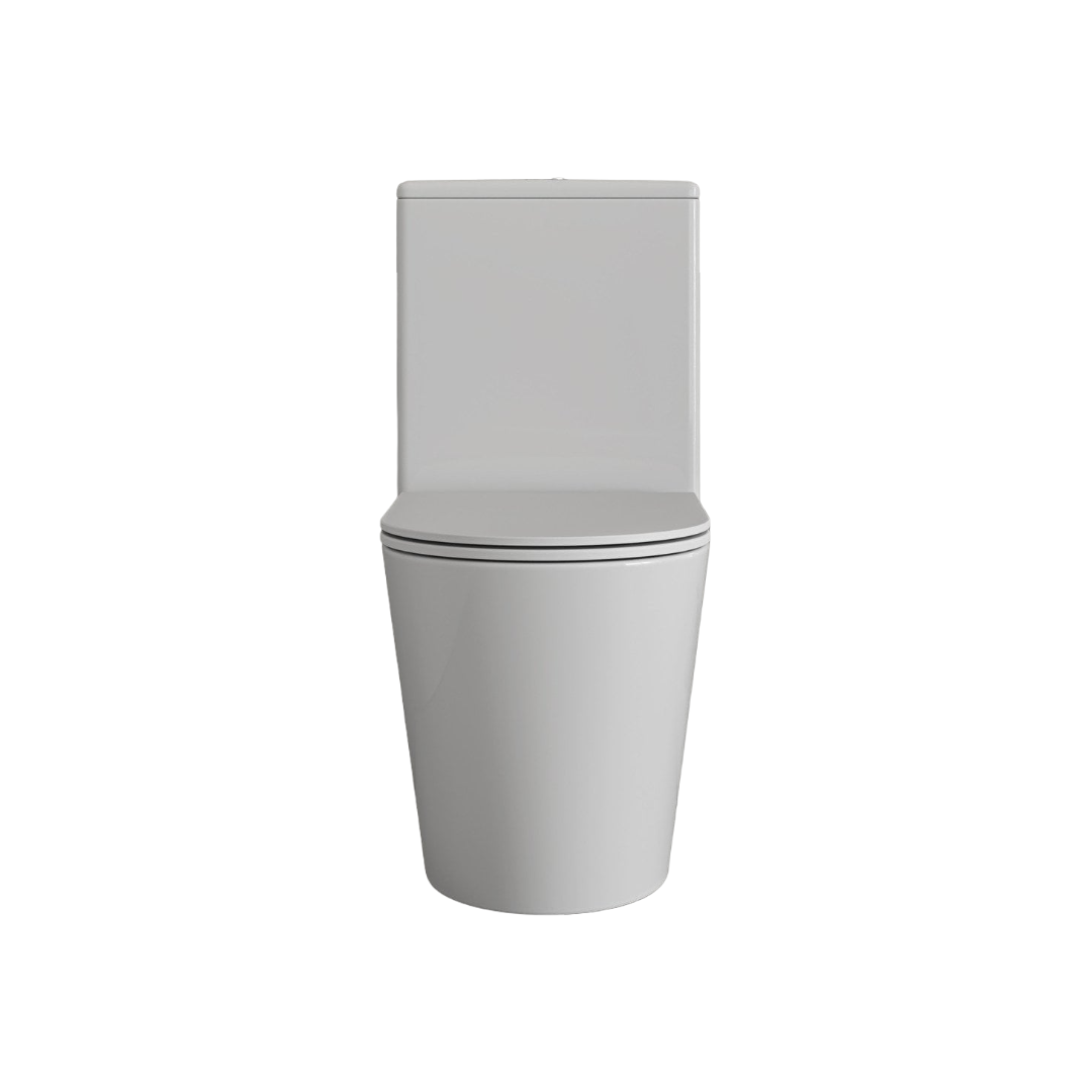 Nosa Faro Polished White Close Coupled Toilet with Rimless Flush System and Brushed Stainless Push Button – Soft Close Seat Ceramic Bathroom Toilet Suite