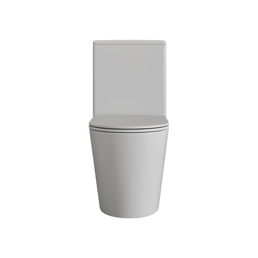 Faro Polished White Close Coupled Toilet with Matt Black Push Button Flush, Rimless Ceramic Toilet with Soft Close Seat, Hygienic Dual Flush System, Modern Bathroom WC Suite