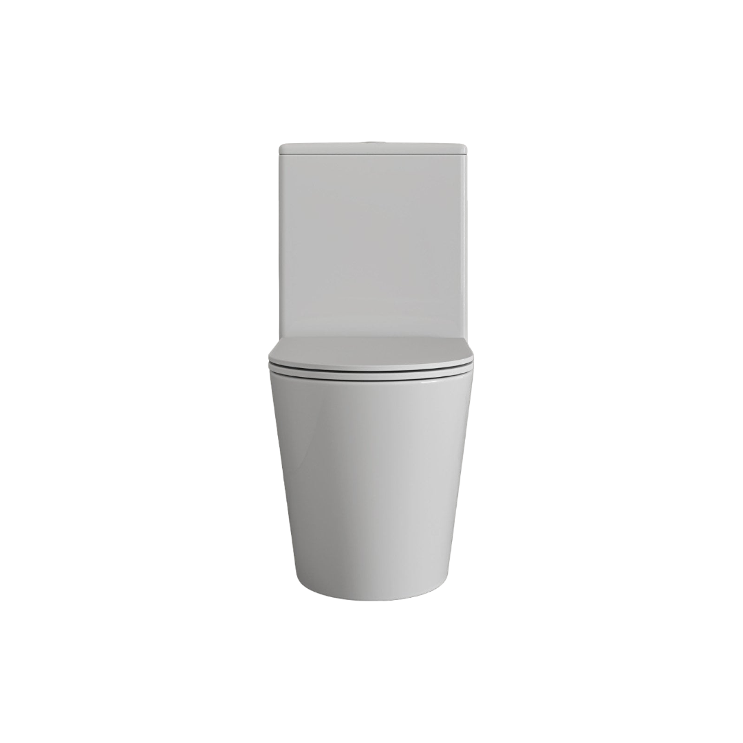 Faro Polished White Close Coupled Toilet with Rimless Design, Soft Close Seat & Matt White Push Button Flush Plate – Ceramic Bathroom Toilet Suite