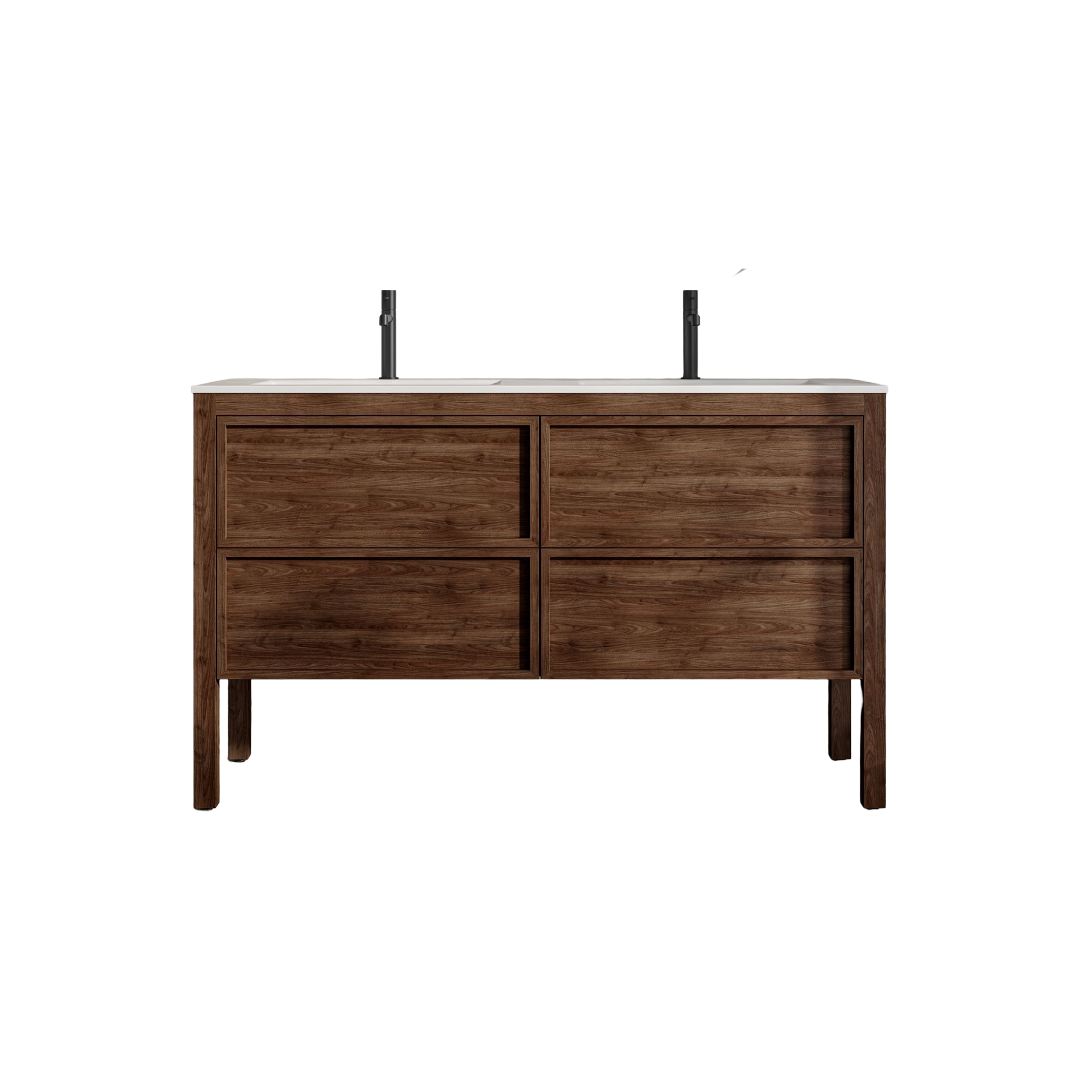 Florence 1400mm Walnut Wall Hung Vanity Unit with Stone Basin – Premium Soft-Close Bathroom Cabinet with Storage & Pre-Drilled Tap Hole
