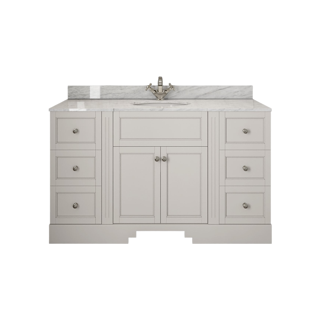 Grosvenor Matt Cream Vanity Unit 1400mm with Carrara Marble Countertop & Ceramic Inset Basin | Wall Hung Marine Grade Plywood Bathroom Vanity