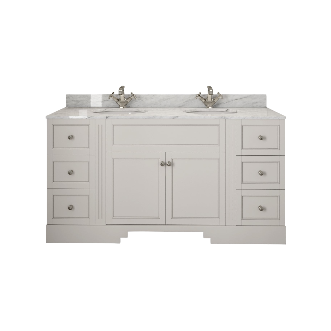 Grosvenor Matt Cream Wall Hung Vanity Unit 1600mm with Carrara Marble Countertop & Ceramic Inset Basin