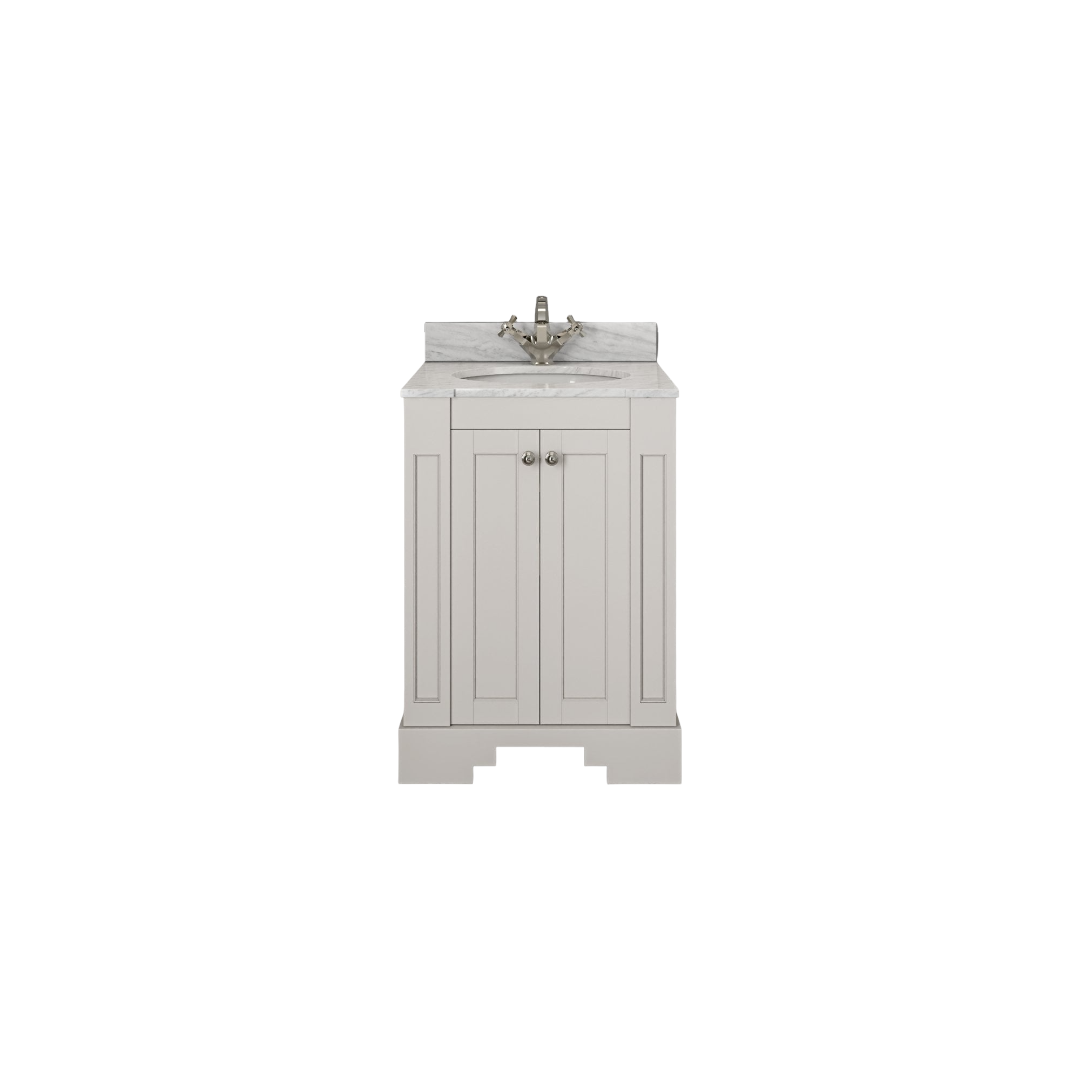 Grosvenor Matt Cream Wall Mounted Vanity Unit 600mm with Carrara Marble Countertop & Ceramic Inset Basin