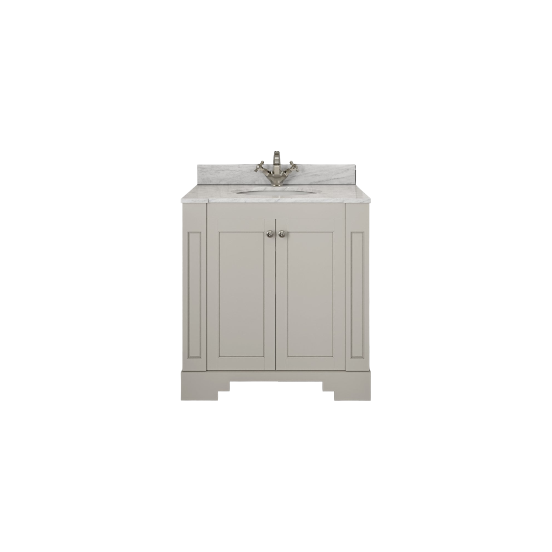 Grosvenor Matt Stone Wall Hung Vanity Unit 800mm with Carrara Marble Countertop & Ceramic Inset Basin