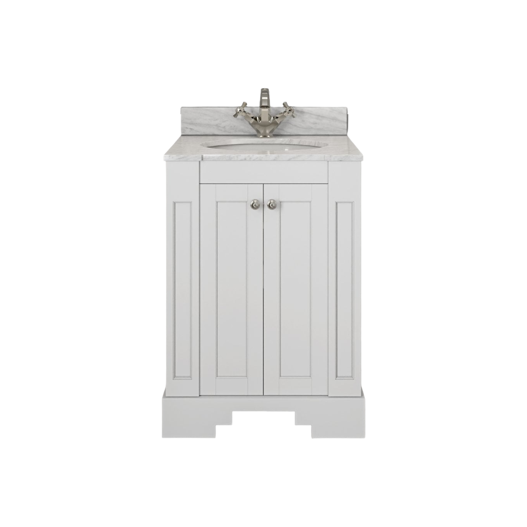Grosvenor Matt White Vanity Unit 600mm – Wall Hung Bathroom Cabinet with Carrara Marble Countertop & Ceramic Inset Basin, Soft Close Doors, Marine Grade Plywood, 10-Year Guarantee