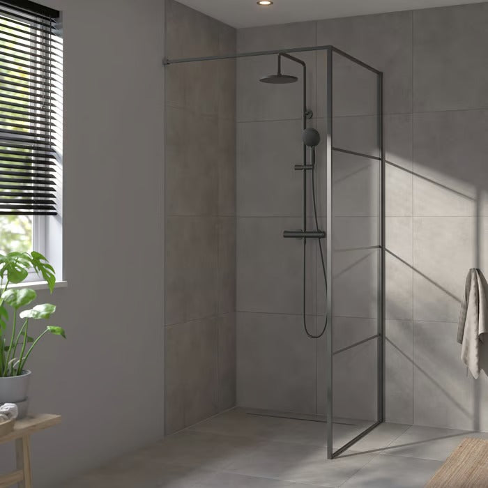 Saqu Devine industrial walk-in shower incl. anti-limescale treatment 90x210cm matte black