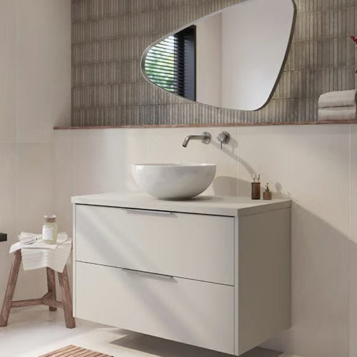 Saqu Lima bathroom vanity with glossy white ceramic sink, 100x51x79 cm, pebble gray