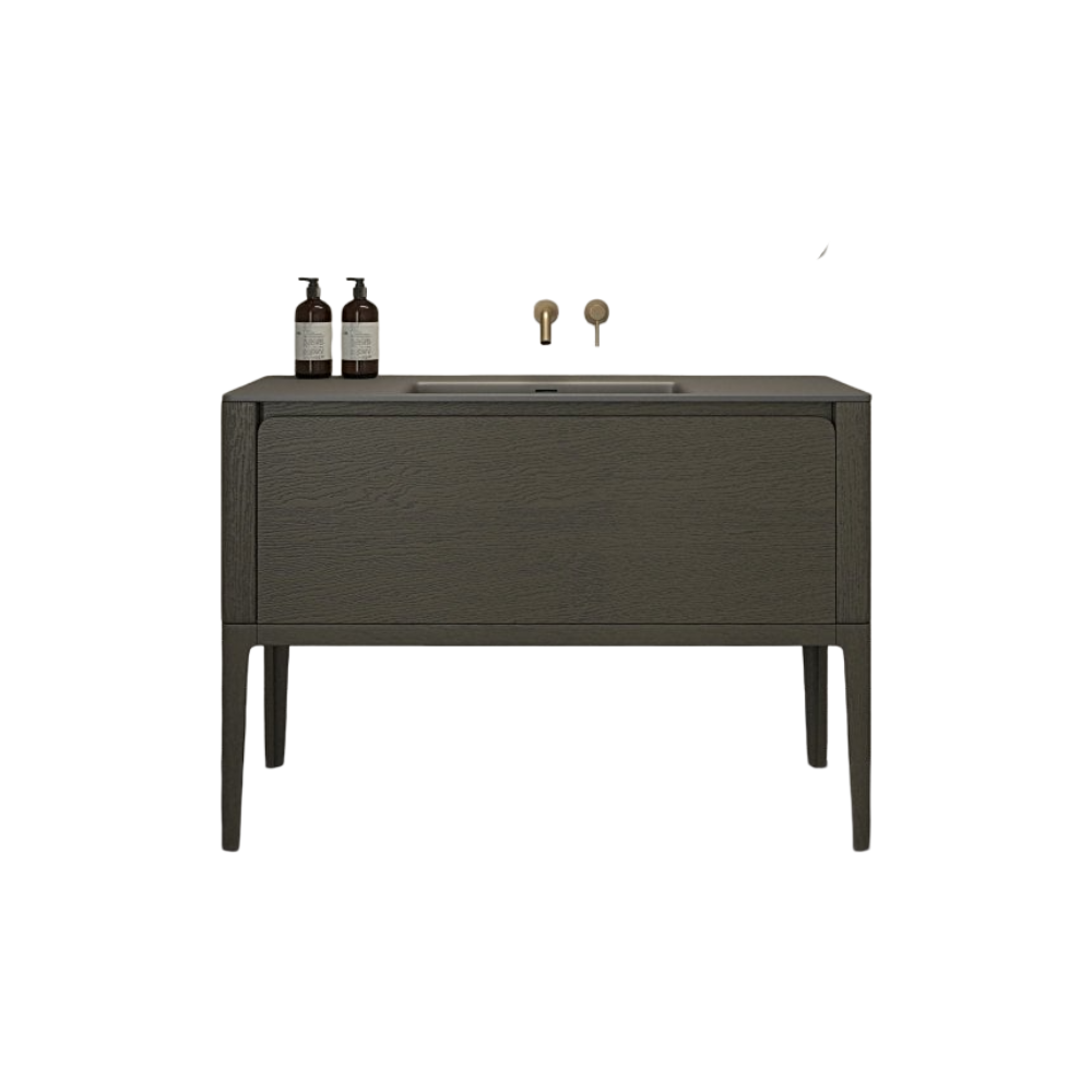 Jumeirah 1200mm Freestanding Dark Oak Vanity Unit with Stone Resin Basin – Soft-Close Doors, Built-In Overflow, Certified Wood Bathroom Cabinet