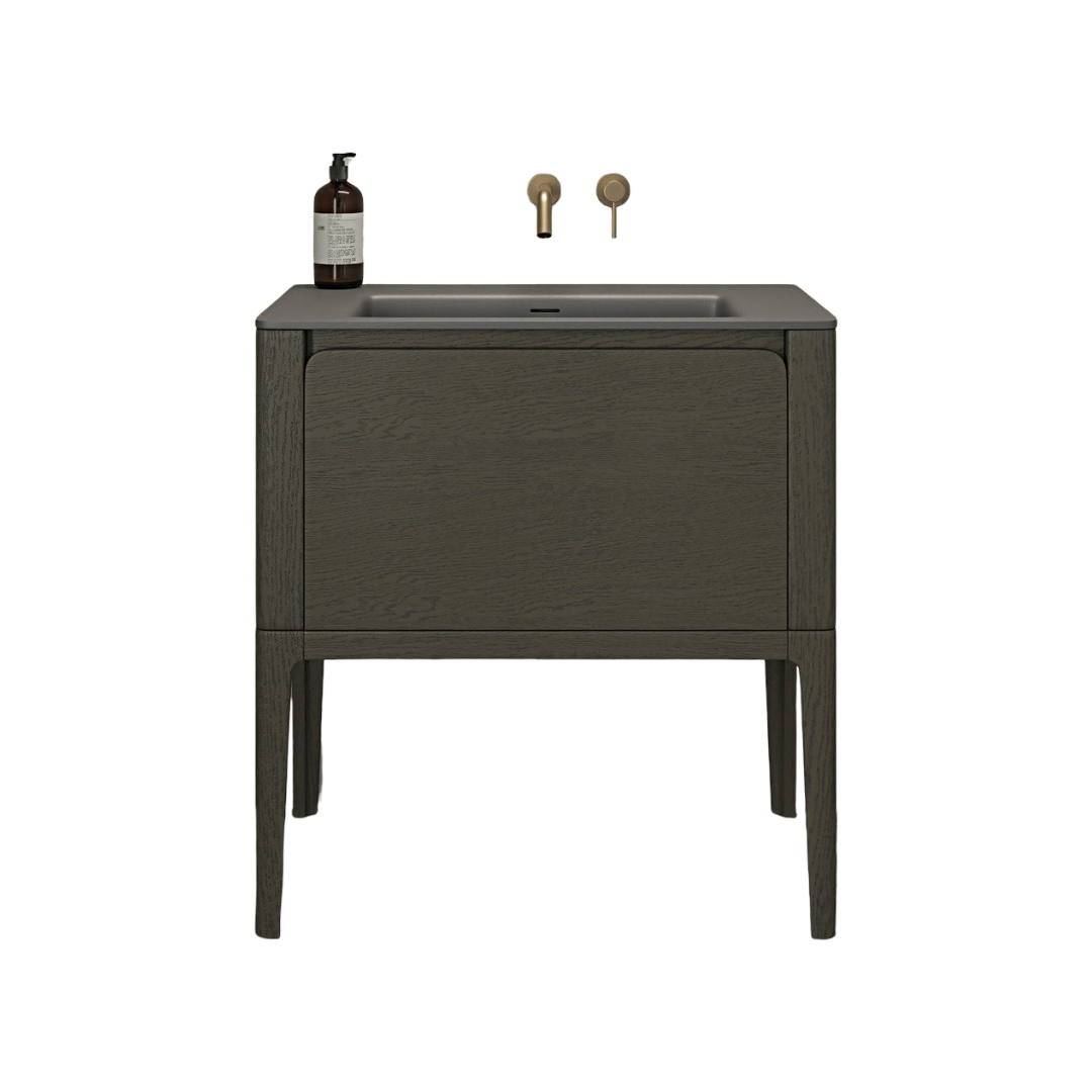 Jumeirah Freestanding Bathroom Vanity Unit with Stone Resin Basin – Dark Oak 800mm, Soft-Close Doors, Modern Storage Cabinet