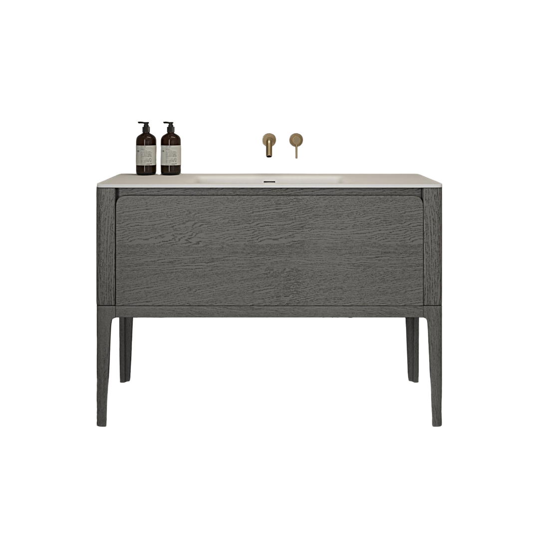 Jumeirah 1200mm Freestanding Grey Oak Vanity Unit with Stone Resin Basin | Soft-Close Doors | Modern Bathroom Storage