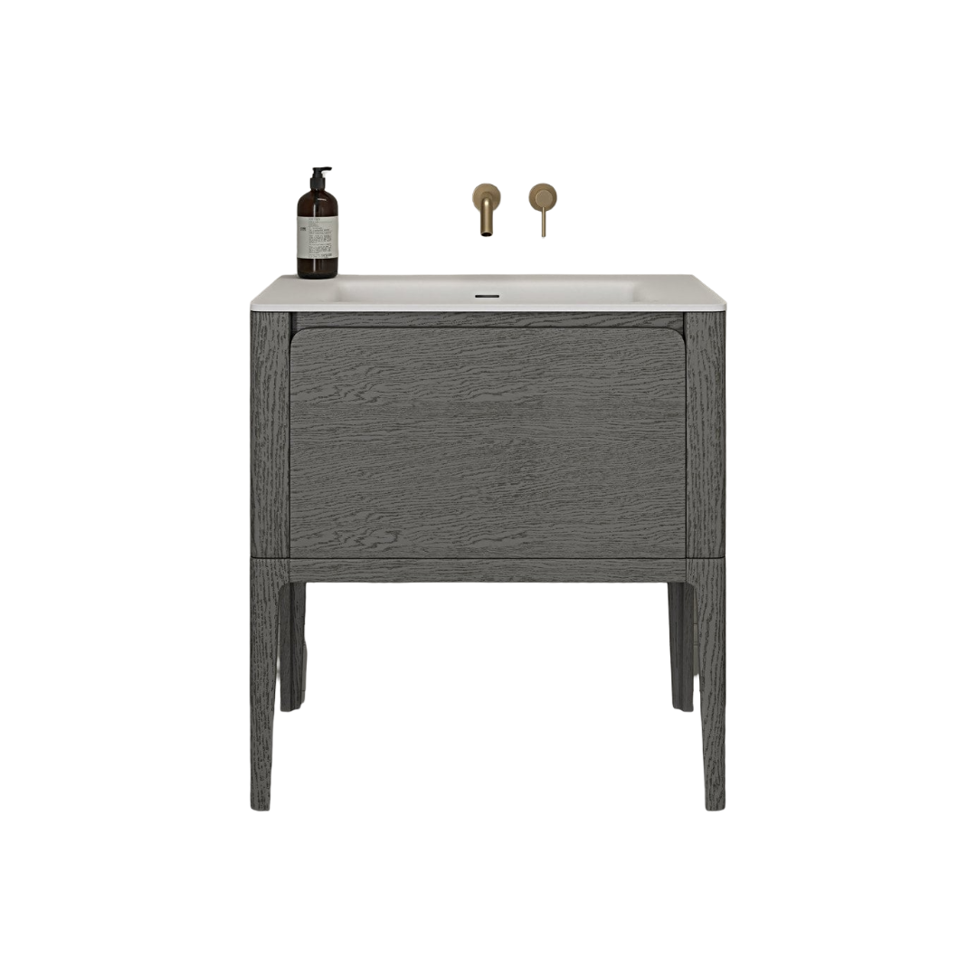 Jumeirah Freestanding Bathroom Vanity Unit with Stone Resin Basin – Grey Oak 800mm, Soft-Close Doors, Certified Wood Cabinet
