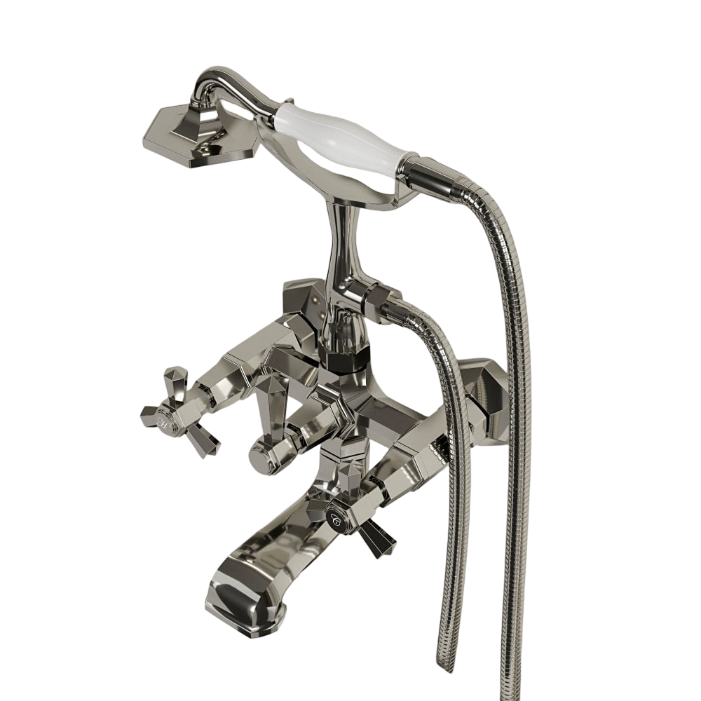 Kensington Wall Mounted Bath Shower Mixer Tap in Polished Nickel with Neopearl Aerator and 15-Year Guarantee