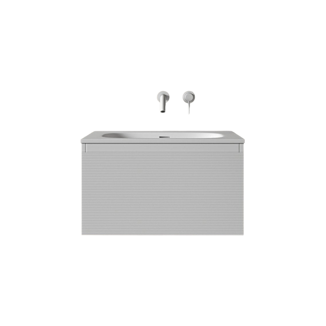 Kleber Fluted Wall Hung Vanity Unit with Stone Resin Basin – Matt White 600mm Soft-Close Bathroom Cabinet