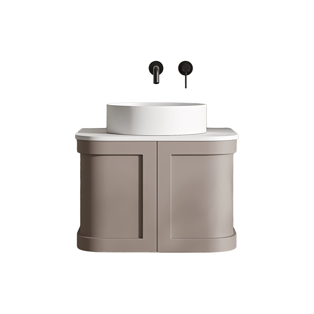 Lanesborough 600mm Wall Mounted Vanity Unit with Stone Resin Basin – Concrete Grey, Soft Close Storage Bathroom Cabinet