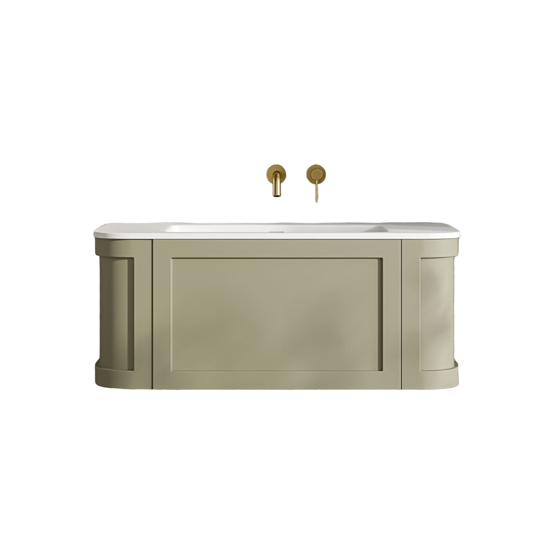 Lanesborough 1000mm Wall-Mounted Vanity Unit with Stone Resin Basin – Olive Finish, Soft-Close Doors, Certified Wood Bathroom Cabinet