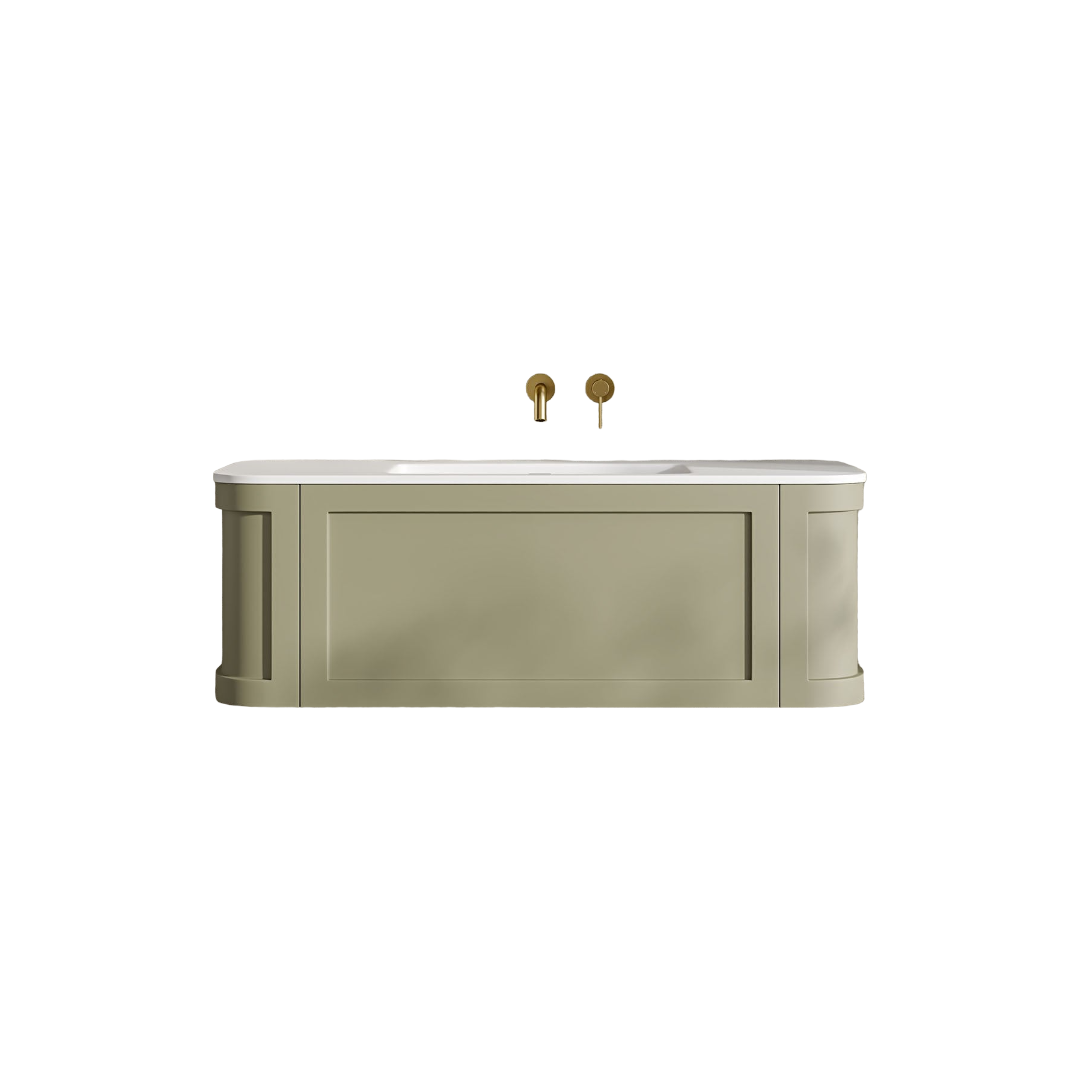 Lanesborough 1200mm Wall Hung Vanity Unit with Stone Resin Basin – Olive Finish, Soft-Close Storage Bathroom Cabinet with Overflow (LNBNWO1200)