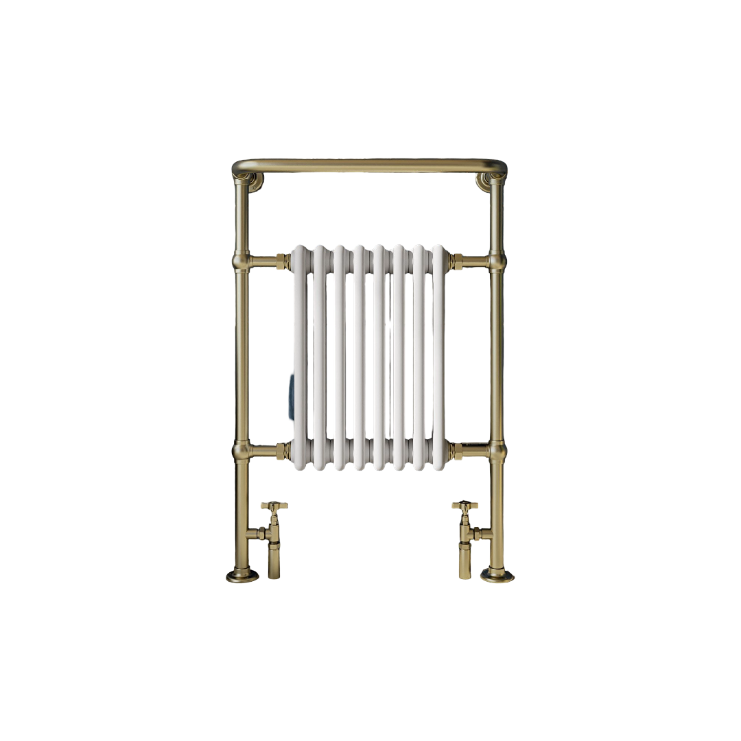 Larissa Traditional Brushed Brass & White Wall Mounted Towel Warmer Radiator Frame Set 952 x 659mm