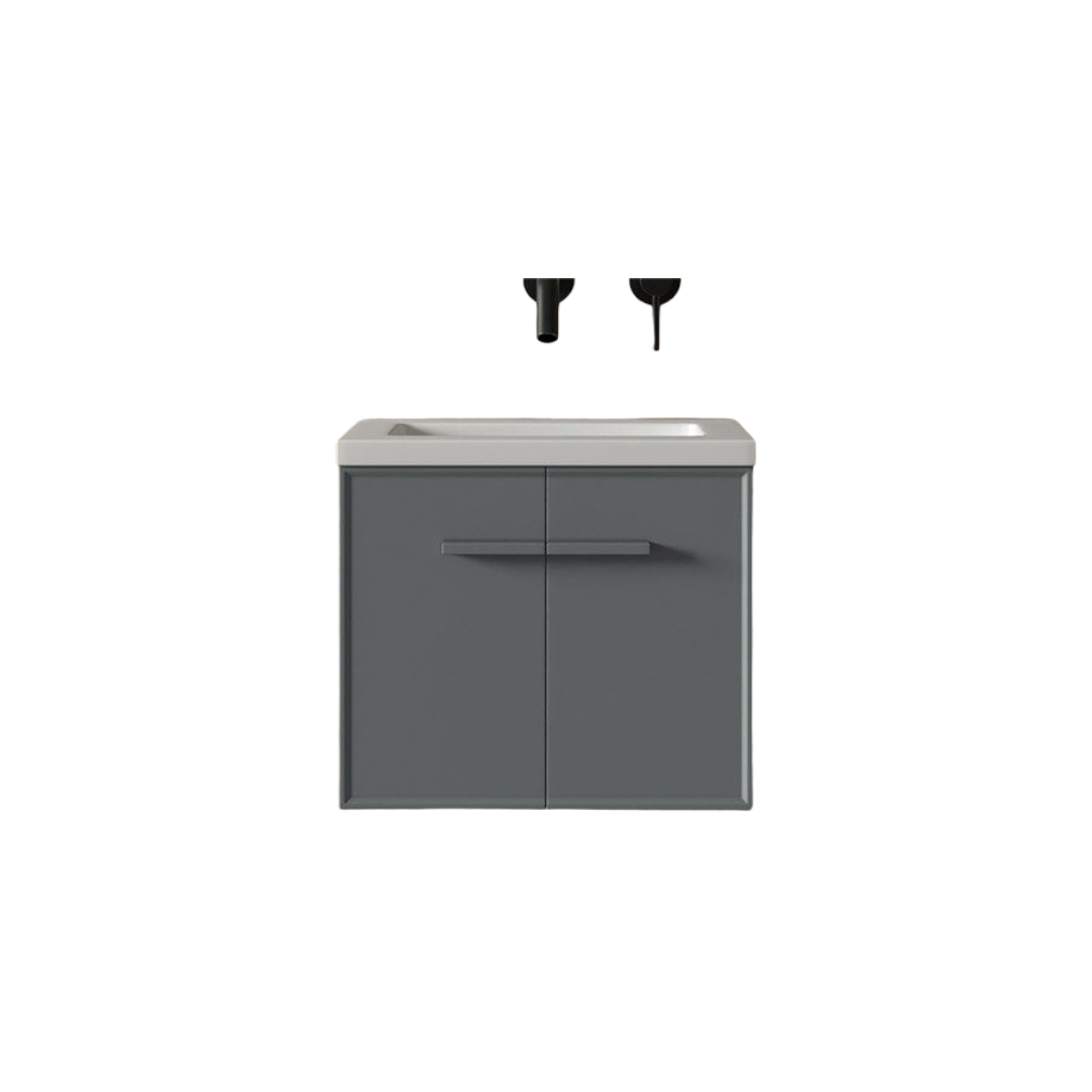 Missoni Mini Cloakroom Vanity Unit 400mm Wall Hung with Stone Resin Basin – Matt Dove Grey Compact Bathroom Storage Cabinet