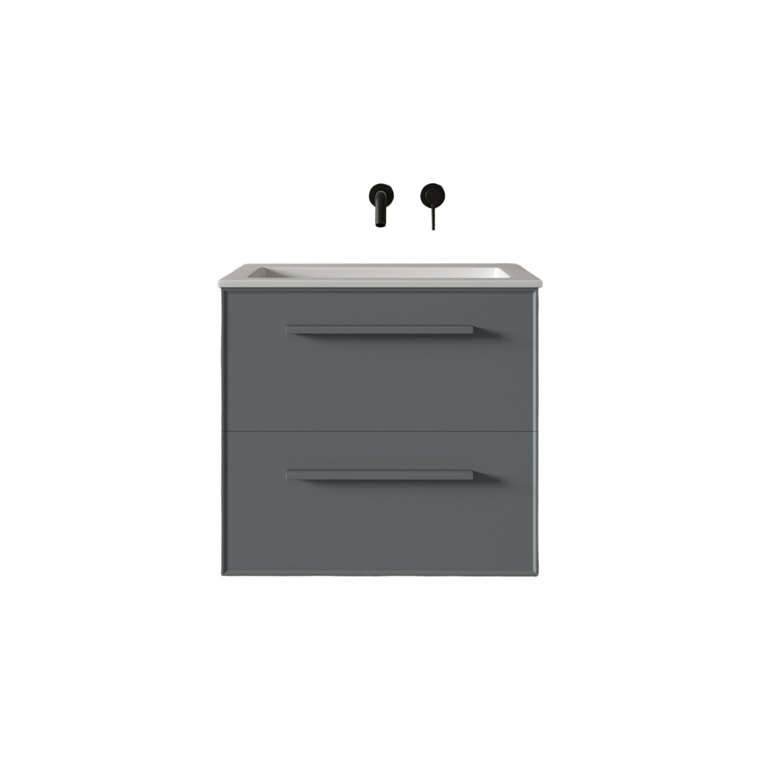 Missoni 600mm Wall Mounted Vanity Unit with Stone Resin Basin – Matt Dove Grey Bathroom Cabinet with Soft Close Doors, Certified Wood Storage, Overflow & 10-Year Guarantee